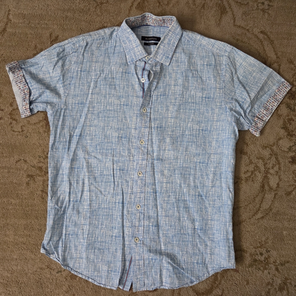 Bugatchi Blue Lightweight Casual Button Up Shirt Shaped Fit Medium